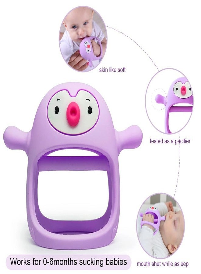 Onomie Baby Teething Toys for Babies 0-6 Months-Baby Teether,Anti-Drop Silicone Mitten Teething Toy for Soothing Sore Gums,Teething Pacifier,Baby Toys 6 to 12 Months-Ideal Travel Essentials for (Purple, Penguin) - Image 3