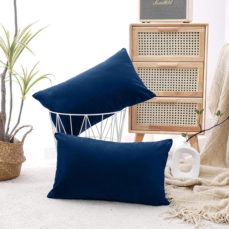 NiNi ALL Decorative Throw Pillow Covers Velvet 20x30 Inch Pack of 2 Dark Blue Cushion Covers Soft for Couch Sofa Bedroom Living Room Outdoor - Image 4
