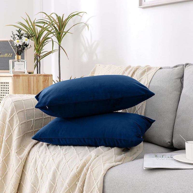 NiNi ALL Decorative Throw Pillow Covers Velvet 20x30 Inch Pack of 2 Dark Blue Cushion Covers Soft for Couch Sofa Bedroom Living Room Outdoor - Image 3