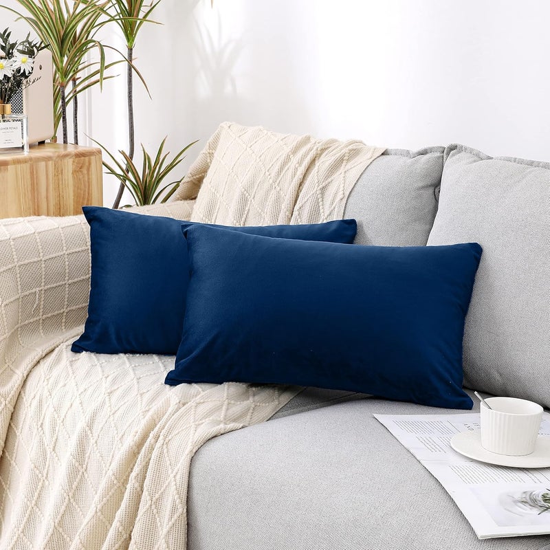 NiNi ALL Decorative Throw Pillow Covers Velvet 20x30 Inch Pack of 2 Dark Blue Cushion Covers Soft for Couch Sofa Bedroom Living Room Outdoor - Image 1
