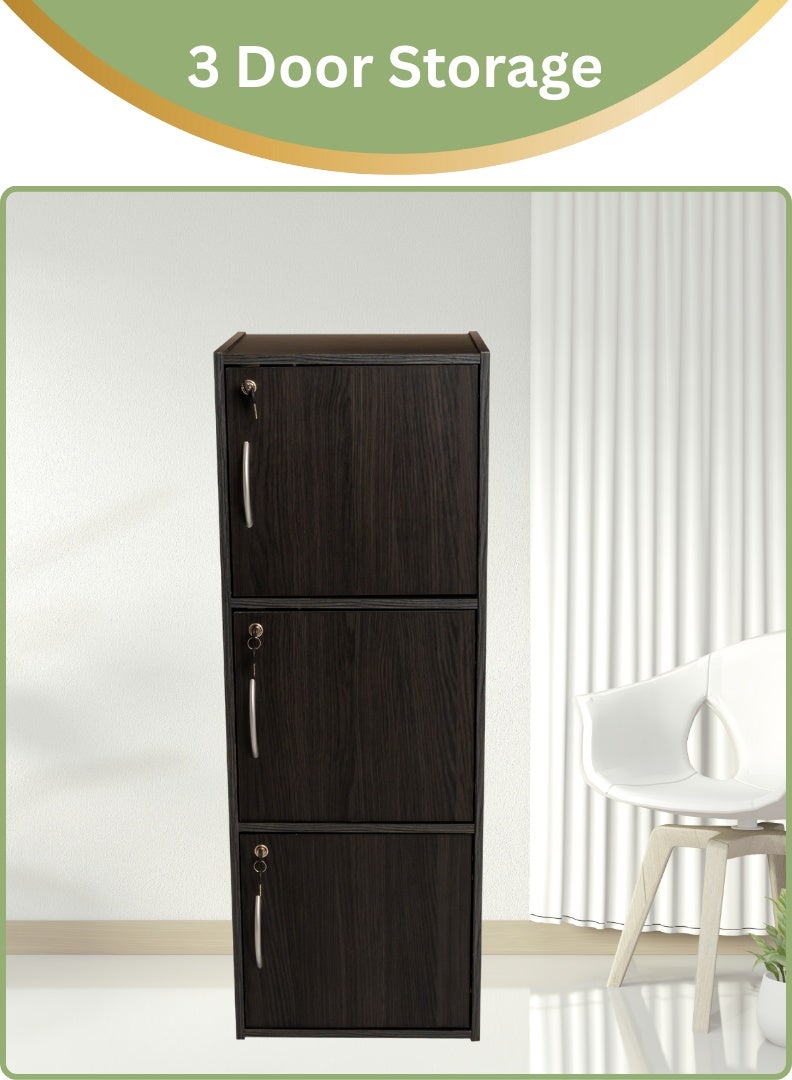 AFT Modern Wooden 3-Tier Storage Cabinet with Lockable Doors – 112 cm Tall Freestanding Organizer with 3 Spacious 35 cm Shelves, 40x40 cm Surface Area, 15 mm Thick Panels – Durable Multipurpose Cupboard for Home, Office, or Bedroom Use – Wenge (Arfan) - Image 4