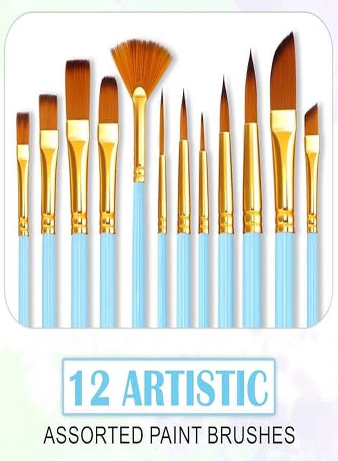 GLUN® 12 Different Professional Paint Brush Set for Artists, Turquoise Colour Students use Paint Brushes, Wide & Fine Tip, Nylon Hair Artist Drawing Brushes - Image 4