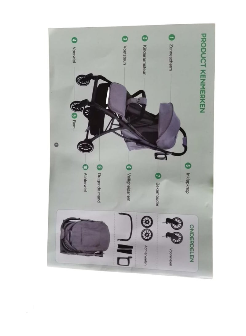 عربة أطفال كيديلو خفيفة الوزن وقابلة للتعديل ومظلة ذات 4 عجلات باللون الأسود - Image 4