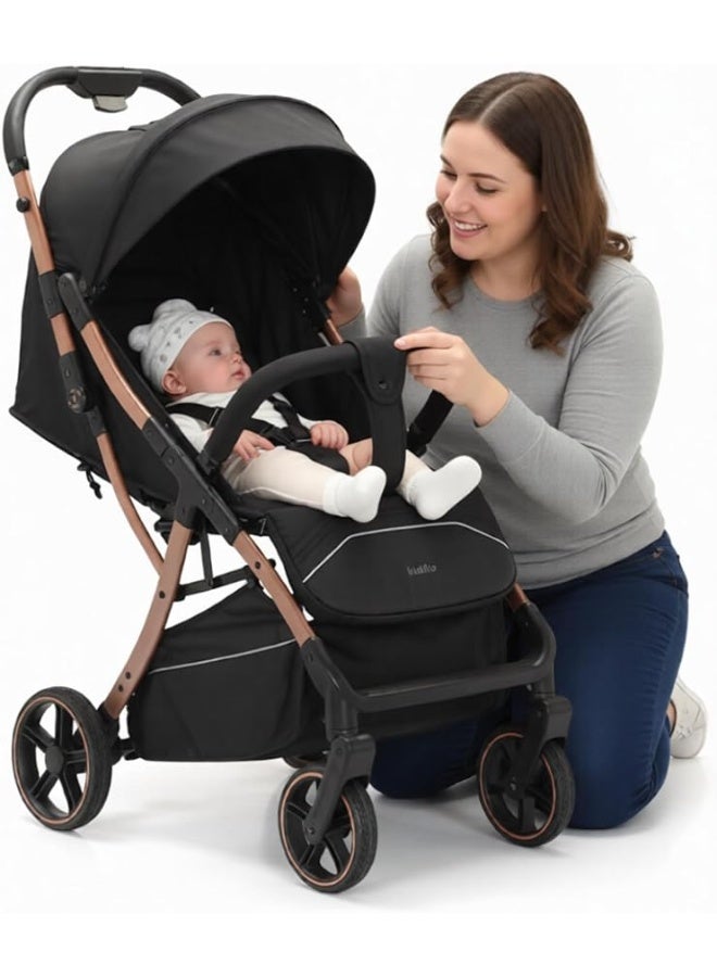 Kidilo Compact Stroller Lightweight Adjustable Canopy 4 Wheels BLACK - Image 1