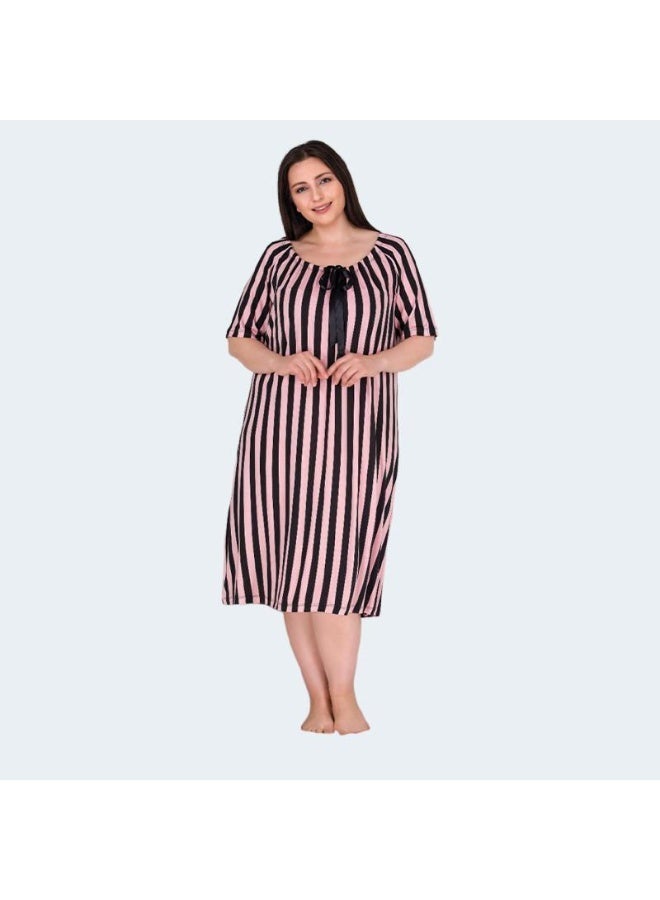 LADY Plus Size Pink & Black Striped Nightdress – Women's Midi Sleepwear & Loungewear - Image 2