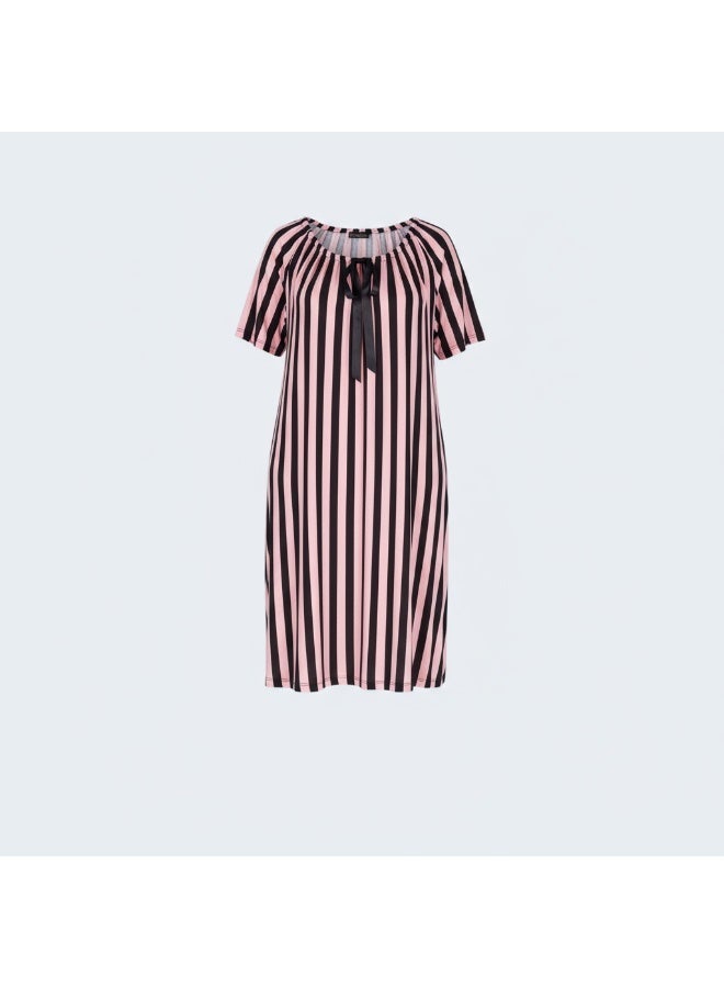 LADY Plus Size Pink & Black Striped Nightdress – Women's Midi Sleepwear & Loungewear - Image 1