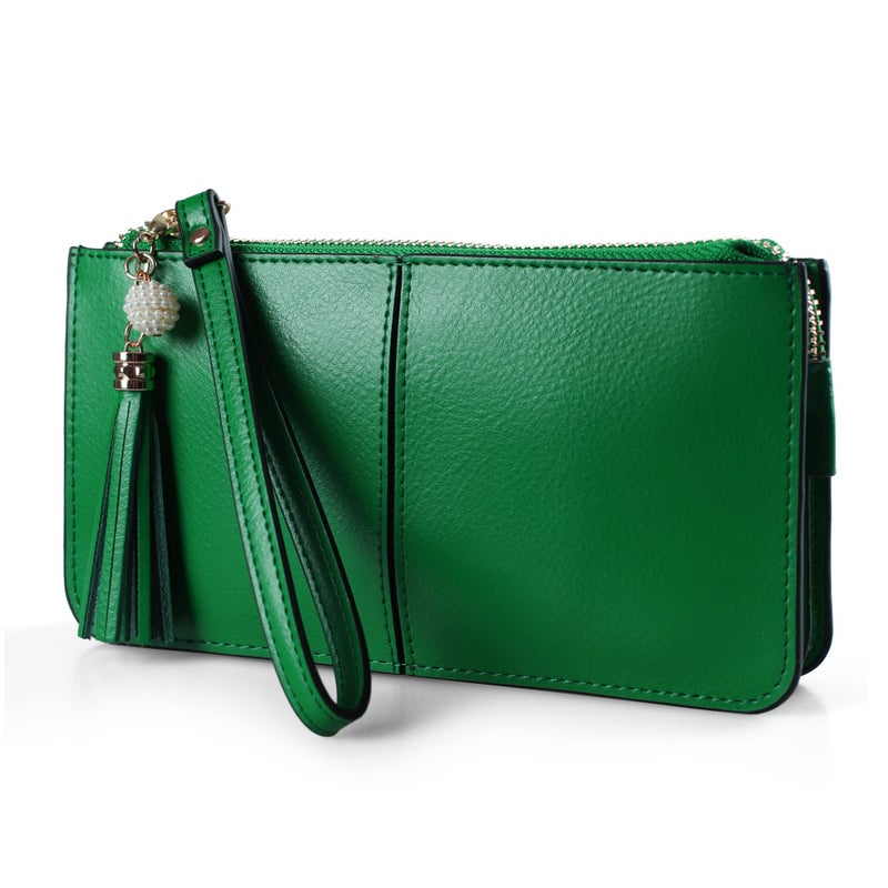 befen Genuine Leather Wristlet Clutch for Women Ultra-Slim Ladies Credit Card Holder Wallet Purses with RFID Protection (Kelly Green) - Image 1