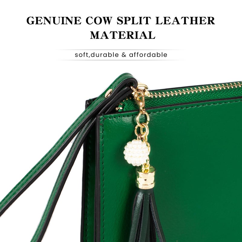 befen Genuine Leather Wristlet Clutch for Women Ultra-Slim Ladies Credit Card Holder Wallet Purses with RFID Protection (Kelly Green) - Image 5