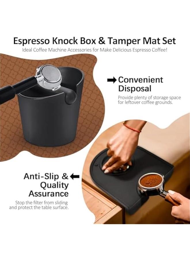 HOOKOR Set of 2 Pieces Espresso Knock Box and Coffee Tamper Mat Reliable Barista Tools with Removable Knock Bar Non-slip Base Food Safe Silicone Espresso Tamper Mat for Barista Bar Shop Worktop (S) - Image 2