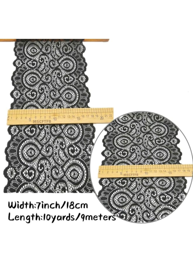 5 Yards Width 7 Inch Stretch Lace Trim Fabric Elastic Lace Flowers Ribbon for Garment Craft Embellishment Wedding Bouquet Making Headbands Garters Baby Shower Table Decorations (Teal)  - Image 2