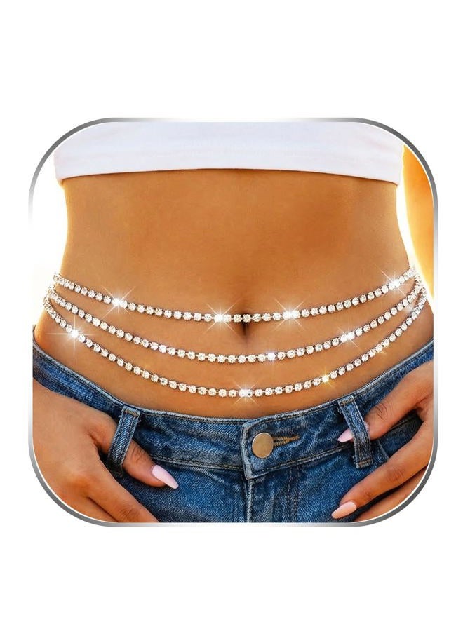 Reetan Silver Sparkle Rhinestone Belly Chain Layered Wasit Chain Jewelry Rave Nightclub Body Accessories for Women - Image 1