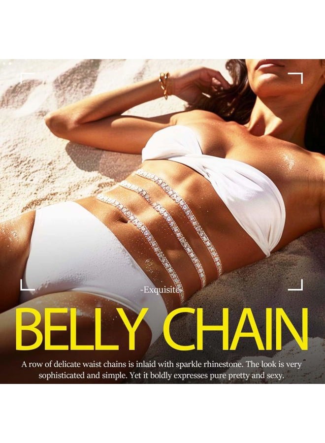 Reetan Silver Sparkle Rhinestone Belly Chain Layered Wasit Chain Jewelry Rave Nightclub Body Accessories for Women - Image 3