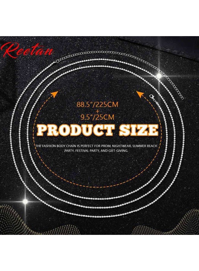 Reetan Silver Sparkle Rhinestone Belly Chain Layered Wasit Chain Jewelry Rave Nightclub Body Accessories for Women - Image 2