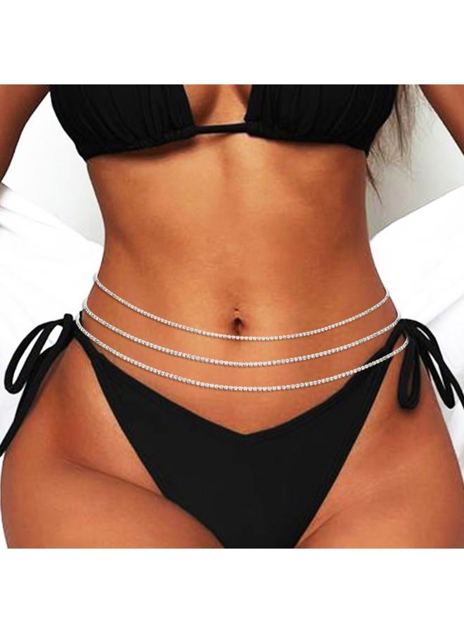 Reetan Silver Sparkle Rhinestone Belly Chain Layered Wasit Chain Jewelry Rave Nightclub Body Accessories for Women - Image 5