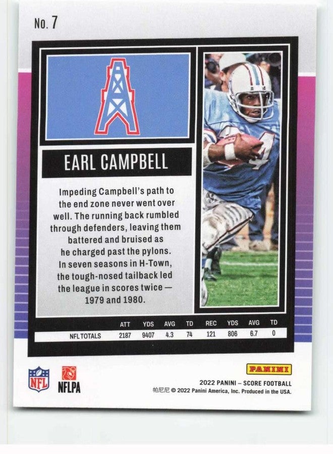 SCORE 2022 SCORE #7 EARL CAMPBELL HOUSTON OILERS FOOTBALL OFFICIAL TRADING CARD OF NFL - Image 2