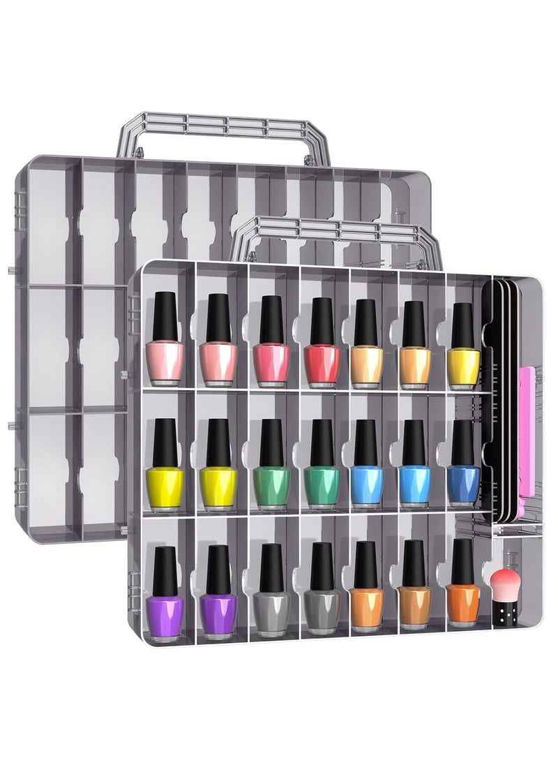 BELOVING - Beloving 2pcs Nail Polish Organizer, Portable 48 Bottles Clear Nail Polish Holder with Adjustable Divider, Gel Nail Polish Storage Double Side Nail Polish Organizer Case for Nail Tech Grey - Image 1