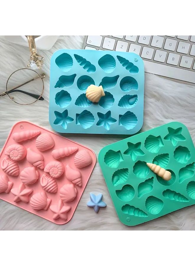 Set Of 3 Ocean Animal Shaped Non Stick Silicone Molds High Temperature Resistant For Chocolate Jelly Pudding Cake Decorations Blue Green Pink - Image 1