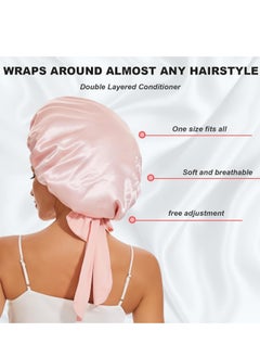 Peachjoy Large Silk Bonnet for Sleeping, Satin Hair Bonnet for Sleeping with Tie Band, Double Layer Satin Bonnets for Women Natural Curly Hair (Pink)  - Image 5