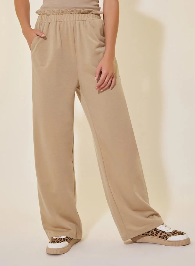 Take Two Solid Elasticated Waistband Ruffled Trim Pants