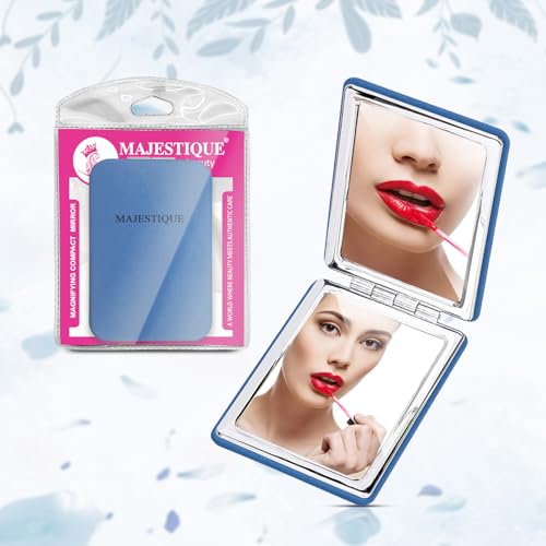 MAJESTIQUE Compact Hand Mirror for Women, Men and Girls, Multicolor Travel Makeup Mirrors for Handbag and Pocket Mirror for Girls, Mini Mirror, Portable Double-Sided Mirror- (Blue) - Image 1