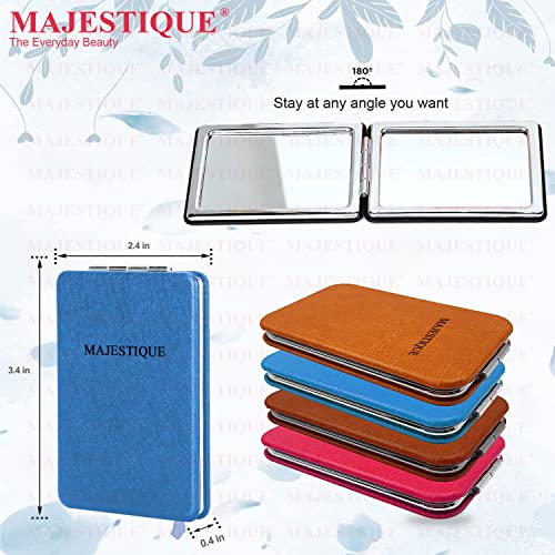 MAJESTIQUE Compact Hand Mirror for Women, Men and Girls, Multicolor Travel Makeup Mirrors for Handbag and Pocket Mirror for Girls, Mini Mirror, Portable Double-Sided Mirror- (Blue) - Image 3