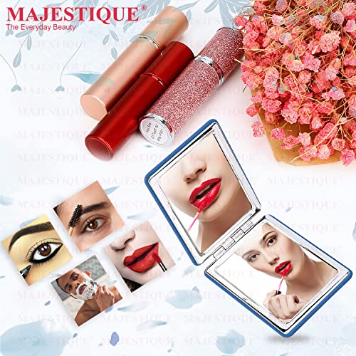 MAJESTIQUE Compact Hand Mirror for Women, Men and Girls, Multicolor Travel Makeup Mirrors for Handbag and Pocket Mirror for Girls, Mini Mirror, Portable Double-Sided Mirror- (Blue) - Image 2