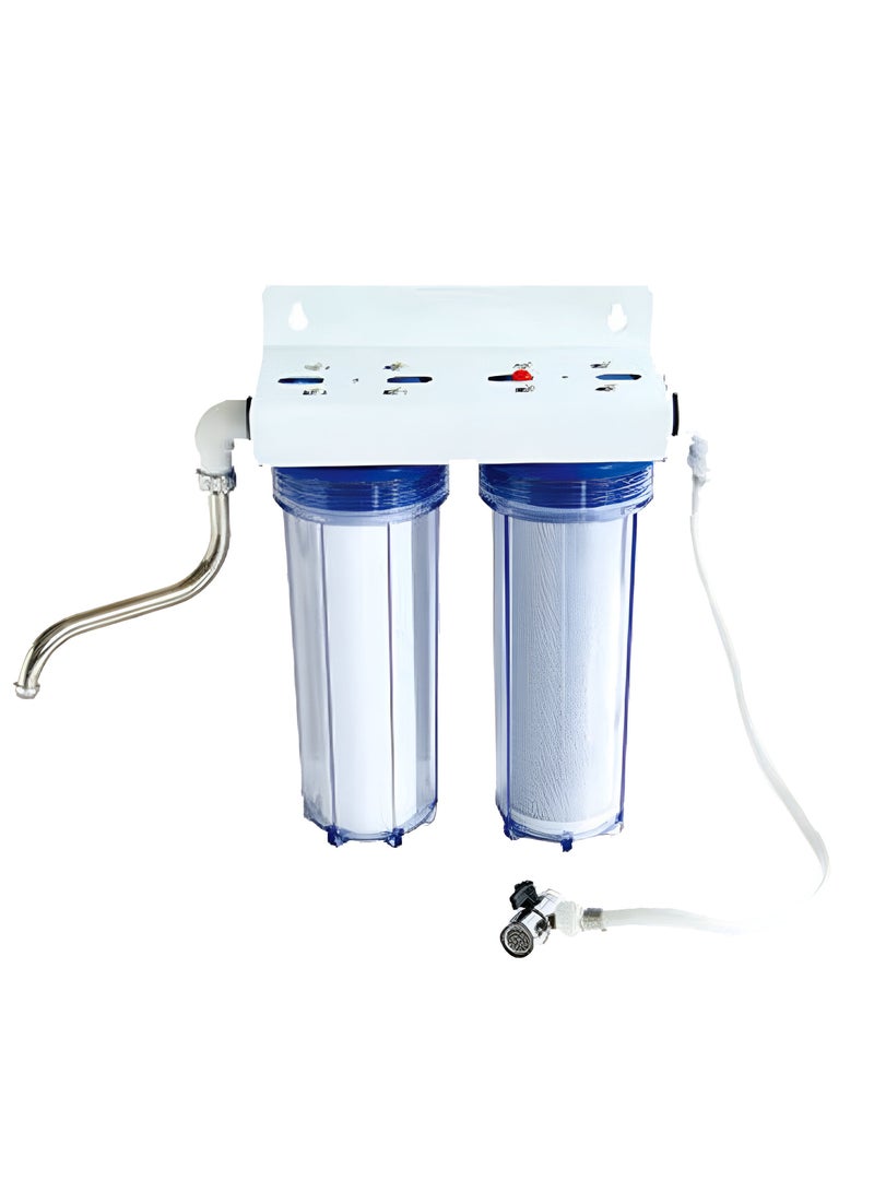 يوروماكس فلتر المياه المزدوج 10 بوصة قياسي من ايرو ماكس مع منافذ نحاسية BSP 3/4 بوصة مع فلترين (كربون، PP) - Image 1