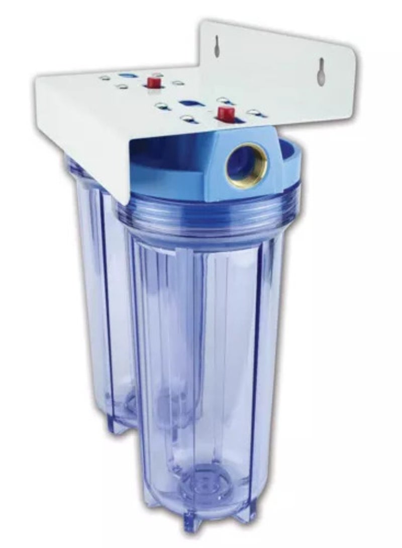 يوروماكس فلتر المياه المزدوج 10 بوصة قياسي من ايرو ماكس مع منافذ نحاسية BSP 3/4 بوصة مع فلترين (كربون، PP) - Image 2