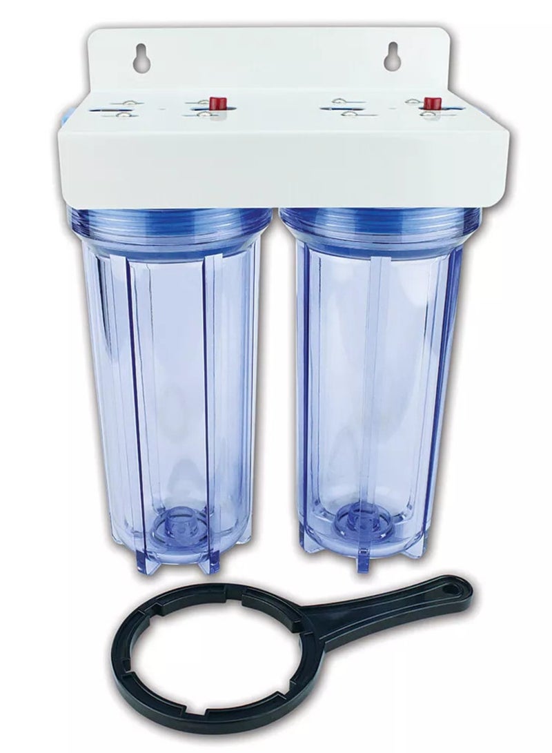 يوروماكس فلتر المياه المزدوج 10 بوصة قياسي من ايرو ماكس مع منافذ نحاسية BSP 3/4 بوصة مع فلترين (كربون، PP) - Image 4