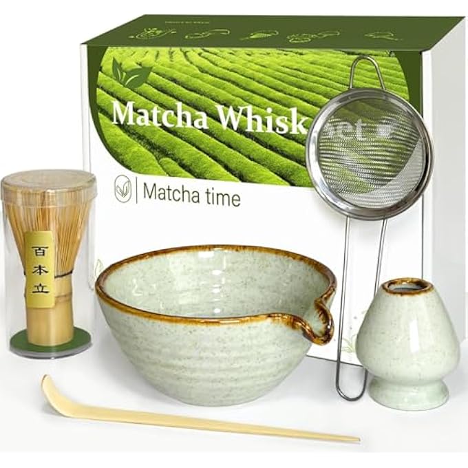 rayihni Matcha Whisk Set With Matcha Bowl Matcha Whisk Holder Matcha Bamboo Whisk Scoop Sifter Unique Gifts For Women Men Girl Friend Home Kitchen Decor Gifts For Tea Enthusiasts Christmas - Image 1