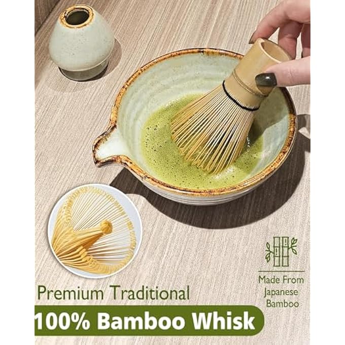 rayihni Matcha Whisk Set With Matcha Bowl Matcha Whisk Holder Matcha Bamboo Whisk Scoop Sifter Unique Gifts For Women Men Girl Friend Home Kitchen Decor Gifts For Tea Enthusiasts Christmas - Image 3