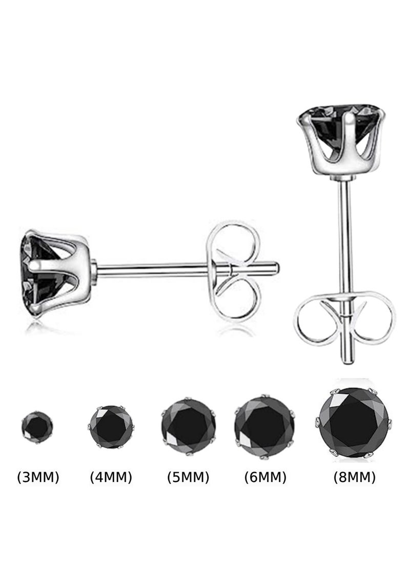 Soko Mesh 5 Pairs Hypoallergenic Stud Earrings Set, 316L Stainless Steel Cubic Zirconia Earrings, Durable CZ Earrings for Sensitive Ears, 3-8mm Steel Color, Non-Tarnish Jewelry  - Image 1