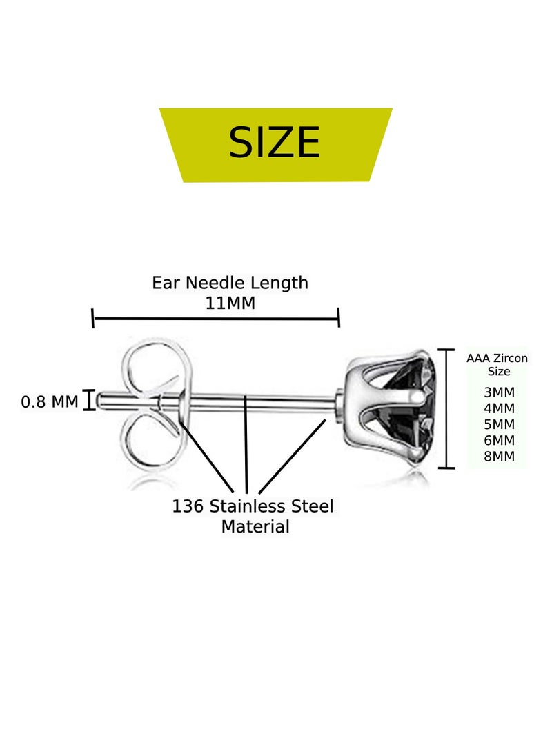 Soko Mesh 5 Pairs Hypoallergenic Stud Earrings Set, 316L Stainless Steel Cubic Zirconia Earrings, Durable CZ Earrings for Sensitive Ears, 3-8mm Steel Color, Non-Tarnish Jewelry  - Image 3
