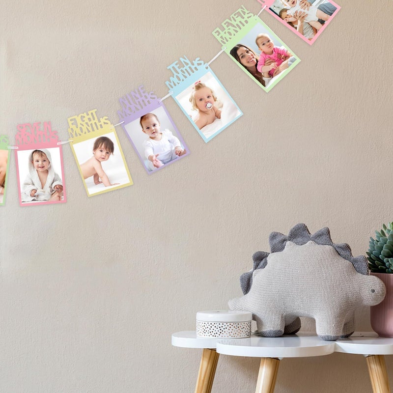 2pc Kraft Paper Birthday Photo Banner Monthly Milestone Hanging Bunting for First Birthday Party Decor - Image 5