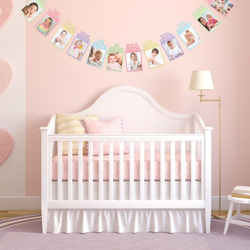2pc Kraft Paper Birthday Photo Banner Monthly Milestone Hanging Bunting for First Birthday Party Decor - Image 4