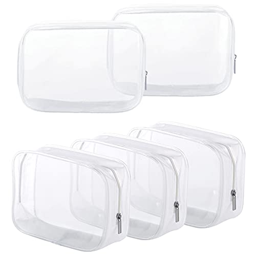Homtable 5 Pack Clear Plastic Zippered Toiletry Carry Pouch TSA Approved Toiletry Bag Portable Cosmetic Makeup Bag for Vacation, Bathroom and Organizing (White, Small) - Image 1