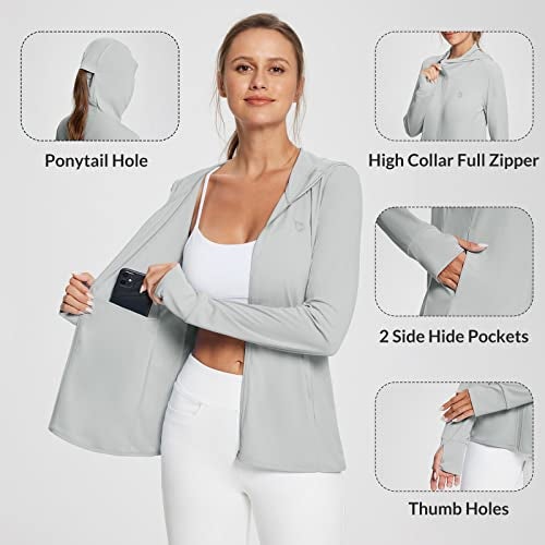 baleaf Women's SPF Jacket Sun Shirt UV Protection Hoodie Zip Up Long Sleeve Hooded Summer Clothing Running Hiking Grey M - Image 4