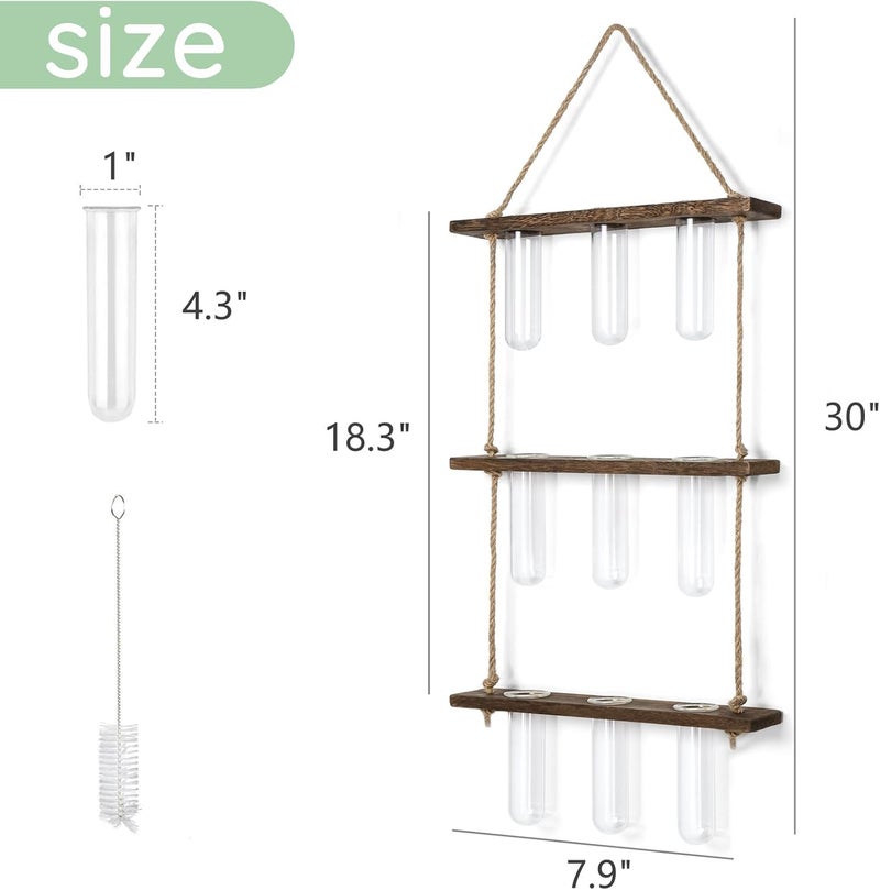 Mkono Plant Propagation Tubes, 3 Tiered Wall Hanging Terrarium with Wooden Stand Flower Vase Test Tube Glass Planter Stations for Hydroponic Cutting Home Garden Office Decor (Brown, Small) - Image 5
