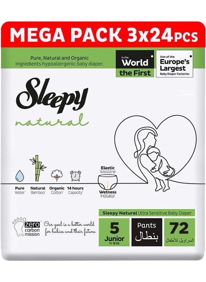 Sleepy Baby Diaper Natural Pants Size 5, 72 Count, Ultimate Comfort, Superior Absorbency, Eco-Friendly, Hypoallergenic, 3 X 24 Pieces  - Image 1