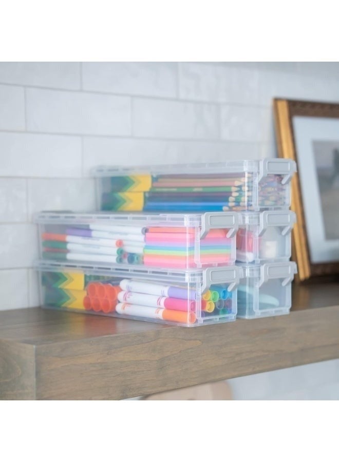 عبوة من 2 قطعه صندوق بلاستيكي طويل قابل للتكديس للمنزل، منظم تخزين لوازم المكتب، صندوق منظم بلاستيكي لأقلام الجل والممحاة والأقلام وأقلام الرصاص والمزيد (سعة 2.3 لتر) - Image 2