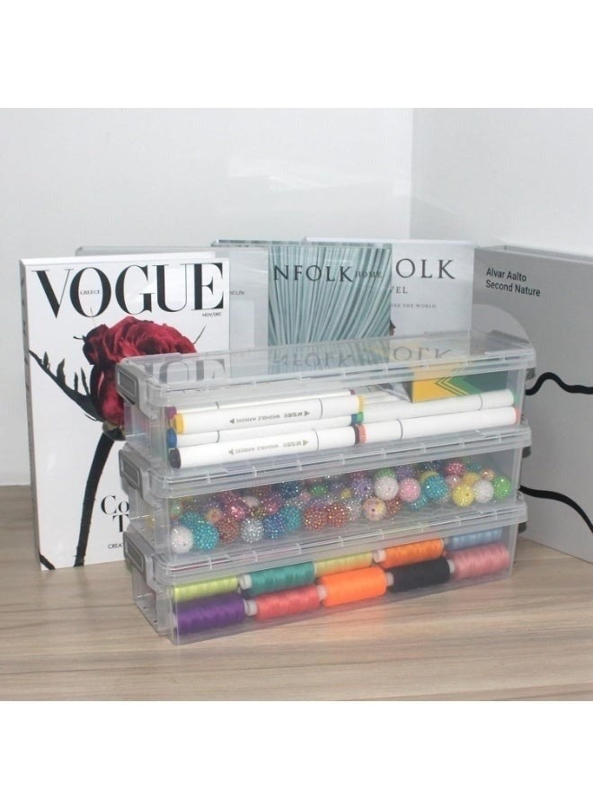 عبوة من 2 قطعه صندوق بلاستيكي طويل قابل للتكديس للمنزل، منظم تخزين لوازم المكتب، صندوق منظم بلاستيكي لأقلام الجل والممحاة والأقلام وأقلام الرصاص والمزيد (سعة 2.3 لتر) - Image 5