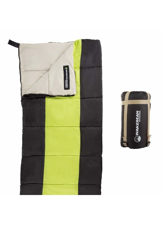 Wakeman Kids Sleeping Bag - Lightweight, Carrying Bag with Compression Straps for Camping, Backpacking, and Sleepovers Outdoors (Neon Green/Black) - Image 1