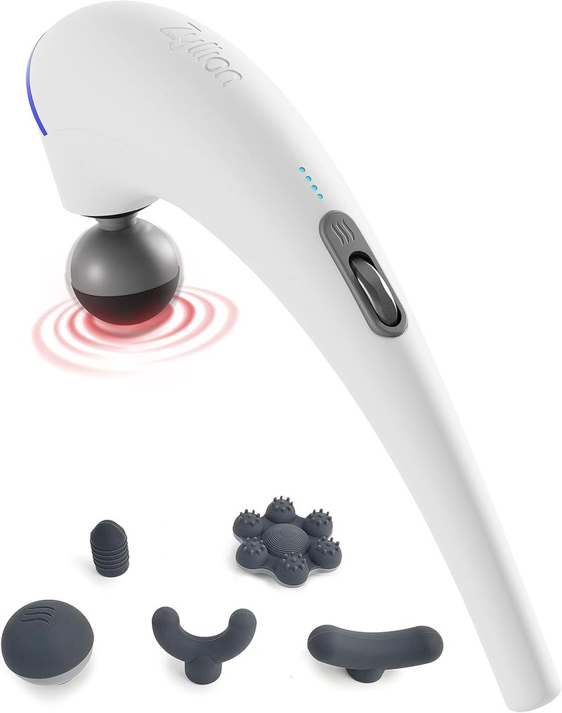 Zyllion Handheld Back and Neck Massager Cordless Rechargeable Electric Vibrating Deep Tissue Massage with Heat for Athletes Recovery and Muscle Pain Relief White ZMA27WT - Image 1