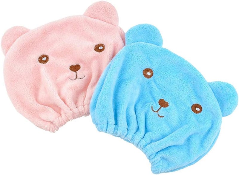 Teensery Teensery 2 Pcs Hair Dry Towels Cartoon Bear Dry Towel Hat Cute Quick Drying Bath Towel Wrap Ultra Soft Absorbent Hair Dry Hat Cap for Women and Girls Blue and Pink