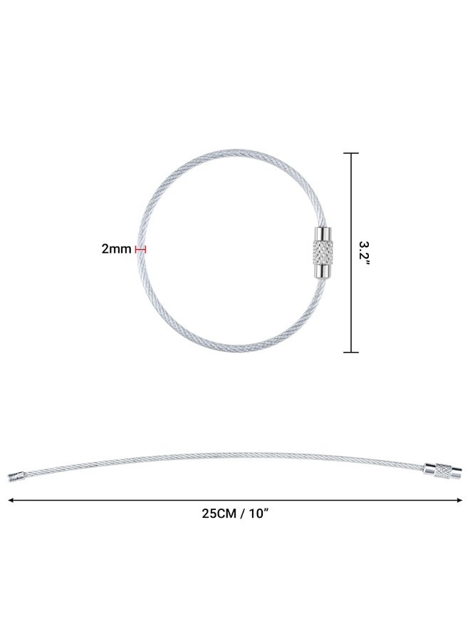 20-Pack 10-Inch Stainless Steel Wire Keychain Cables, Nylon Coated Screw Lock Key Rings, 2mm Heavy Duty, Silver - Image 2