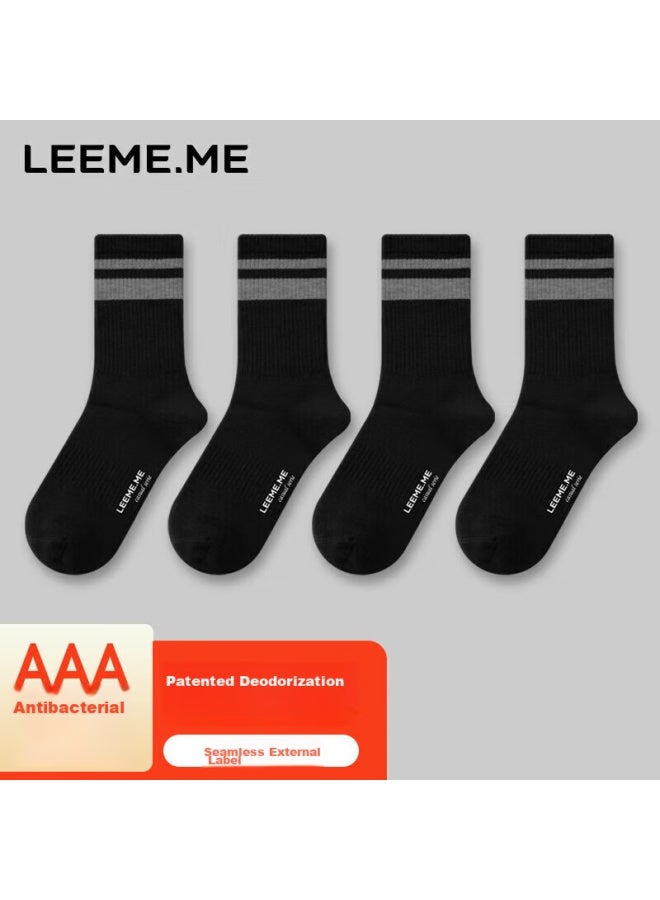 Leeme.me Li Mi جوارب رجالية، جوارب ربيعية، جوارب مقاومة للروائح، جوارب رجالية، جوارب منتصف الساق مخططة قابلة للتنفس - Image 1