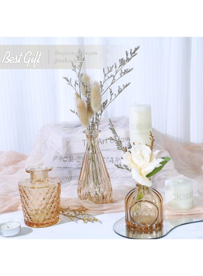 TBWIND Glass Bud Vase Set of 5, Small Amber Flower Vases for Centerpieces in Bulk, Mini Vintage Vase for Wedding Decor, Single Flowers, and Home Table Décor - Image 5