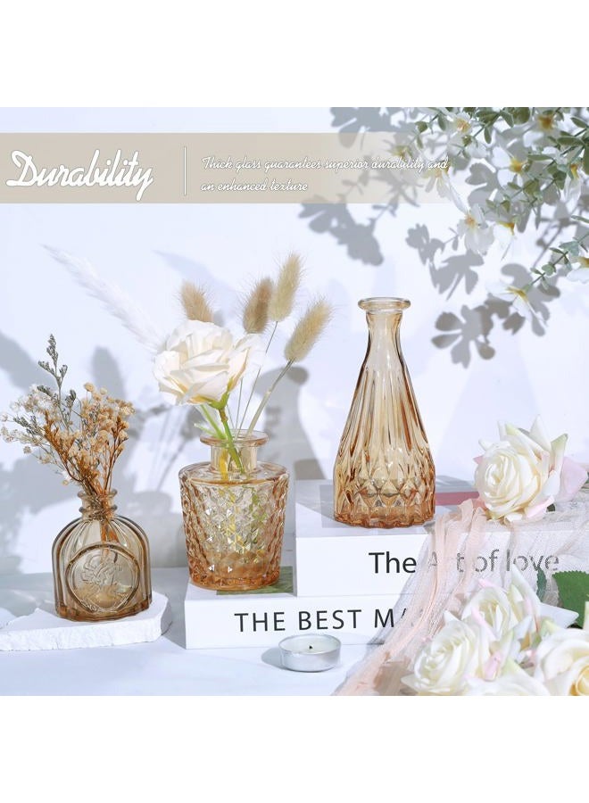 TBWIND Glass Bud Vase Set of 5, Small Amber Flower Vases for Centerpieces in Bulk, Mini Vintage Vase for Wedding Decor, Single Flowers, and Home Table Décor - Image 4