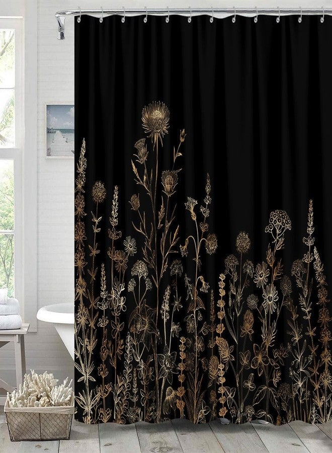 GOAOK Vintage Black and Gold Boho Shower Curtain, Black and Tan Cream Floral Aesthetic Dark Wildflower Botanical Flowers Shower Curtain for Bathroom with Hook,Farmhouse Plant Art Chic Shower Curtain 72X72 - Image 4