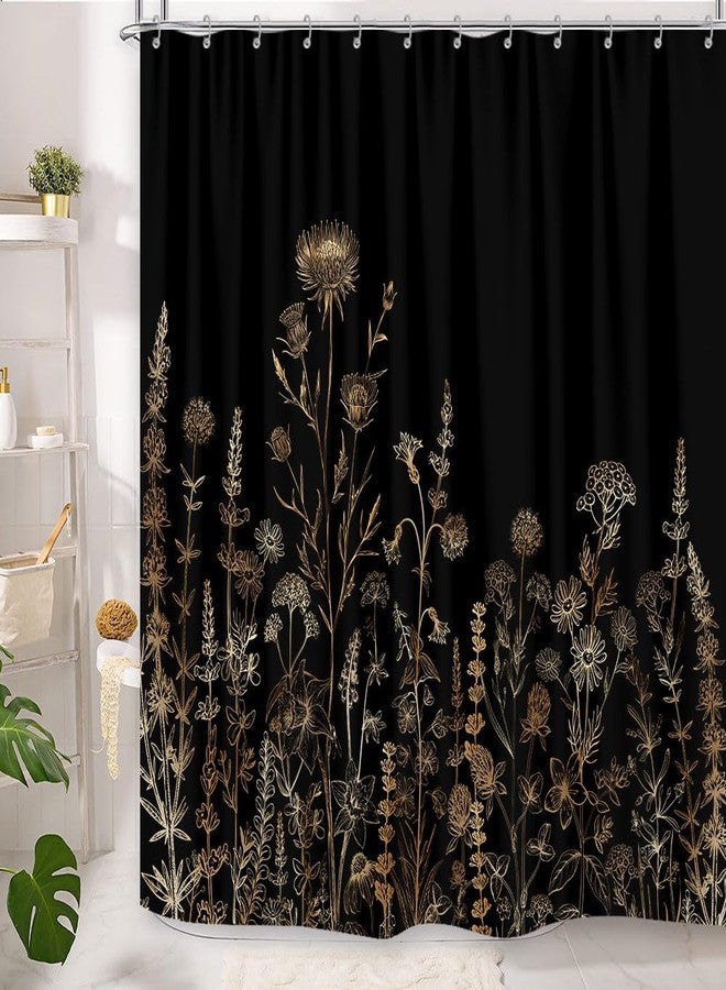 GOAOK Vintage Black and Gold Boho Shower Curtain, Black and Tan Cream Floral Aesthetic Dark Wildflower Botanical Flowers Shower Curtain for Bathroom with Hook,Farmhouse Plant Art Chic Shower Curtain 72X72 - Image 3